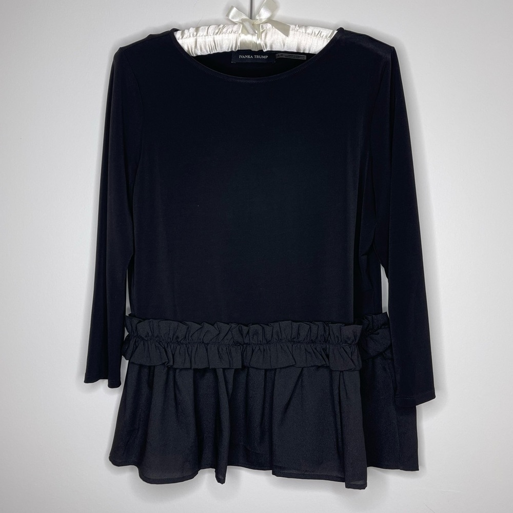 Black 3/4 Sleeve Ruffle Peplum Ivanka Trump Blouse S